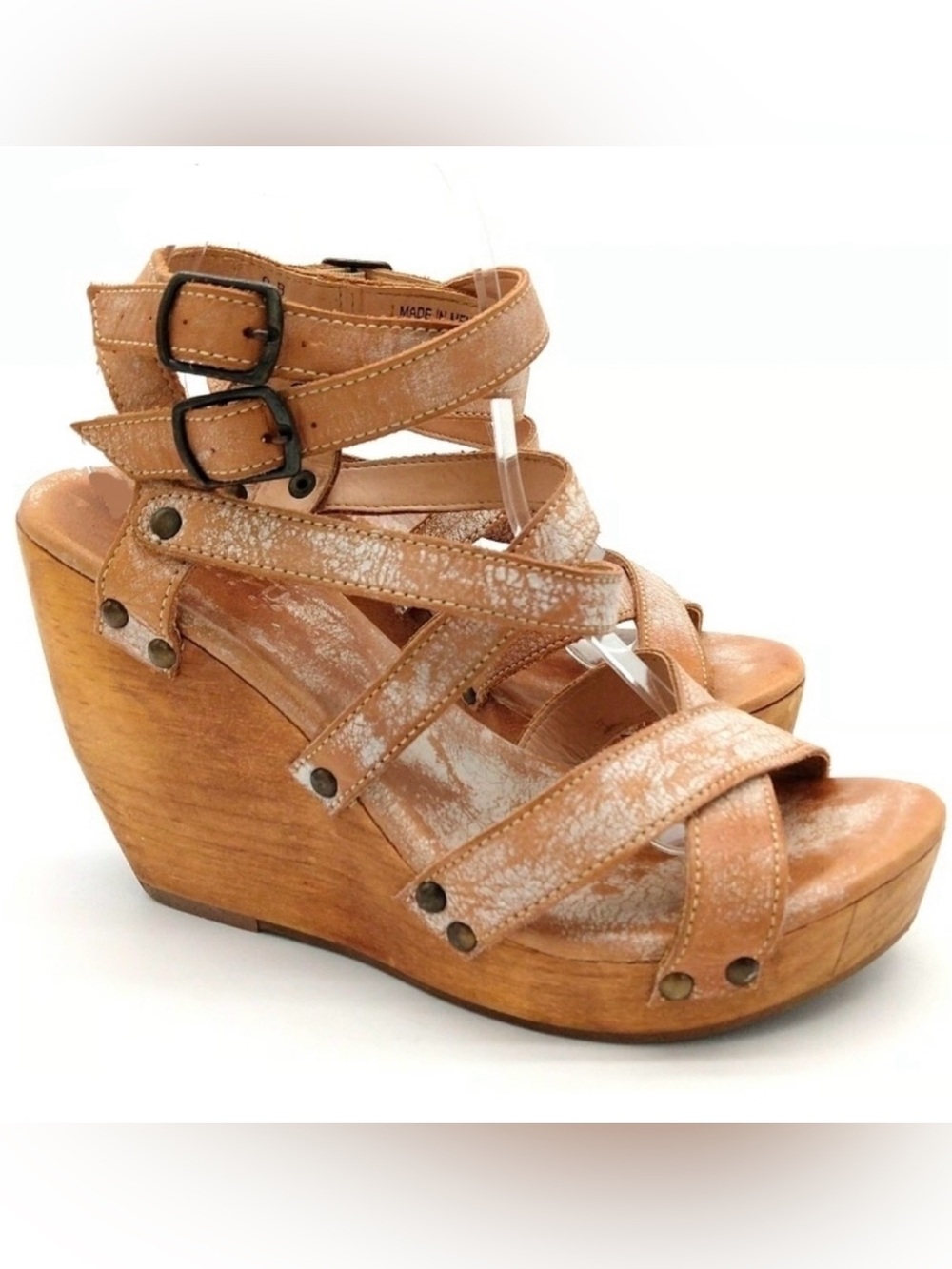 Bed|Stü Juliana II strappy wedge leather wood sandals